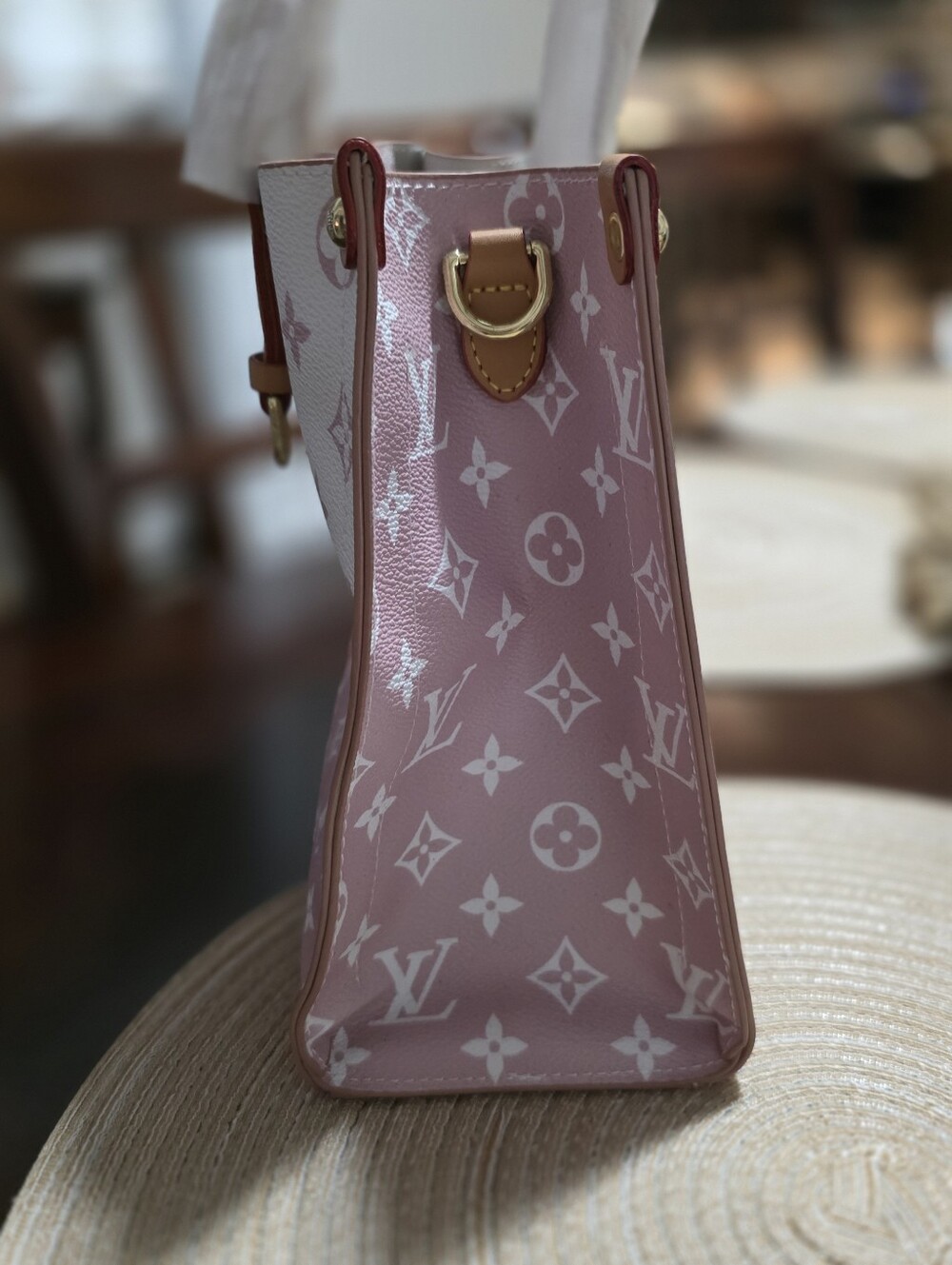 Pink and White Monogram Mini Bag with Gold Hardware